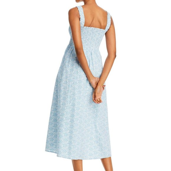 AQUA Printed Cotton Smocked Midi Dress - Picture 2 of 2